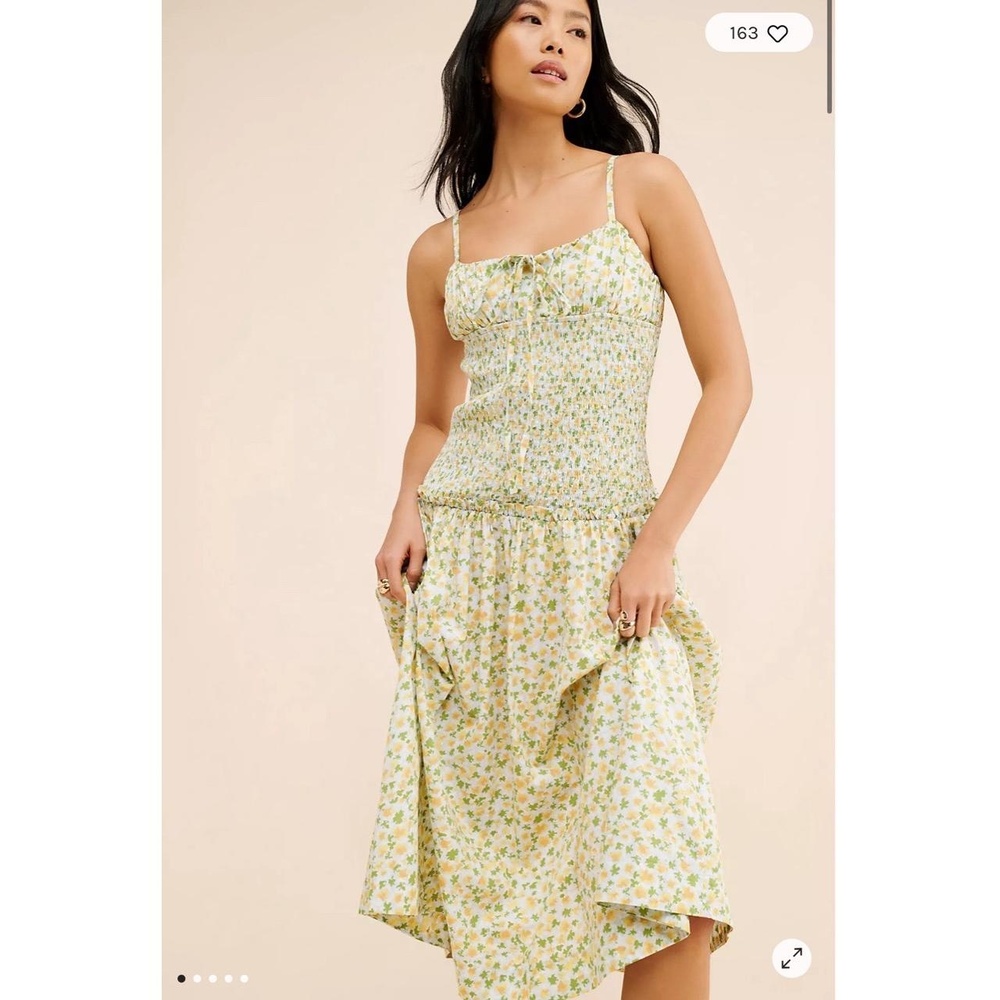 NWT Free People Lavender Daze Dress Greyed Olive Floral Smocked Large - Picture 1 of 14